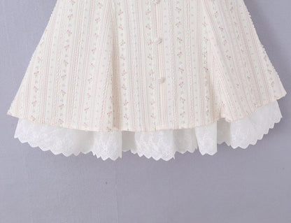 Women Clothing Summer Sweet Spaghetti Strap Waist Lace Stitching Floral Dress