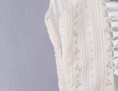 Women Clothing Summer Sweet Spaghetti Strap Waist Lace Stitching Floral Dress