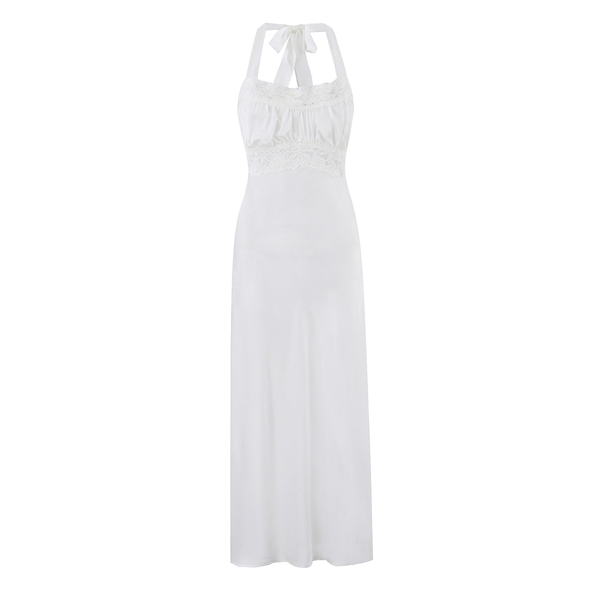 Vacation Dress Lace Slim Fit Patchwork Backless Halter Dress