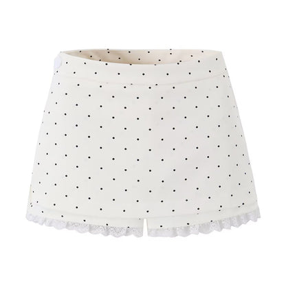 Sexy Lace Stitching Polka Dot Skirt Women Summer Anti Exposure Slimming False Two Piece Sheath Short Skirt