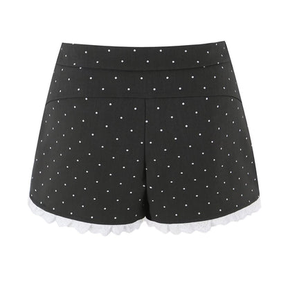 Sexy Lace Stitching Polka Dot Skirt Women Summer Anti Exposure Slimming False Two Piece Sheath Short Skirt