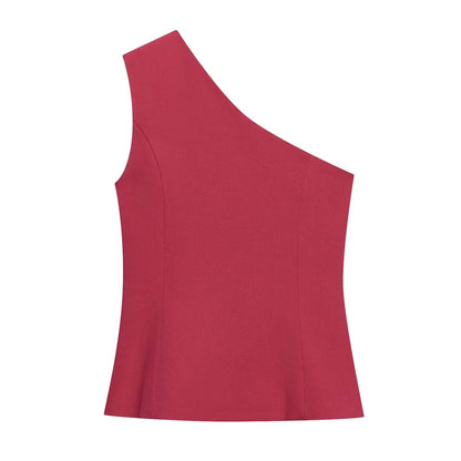 Summer Women Asymmetric Decorated Row Button Vest Tight Leg Pleated Pants Sets