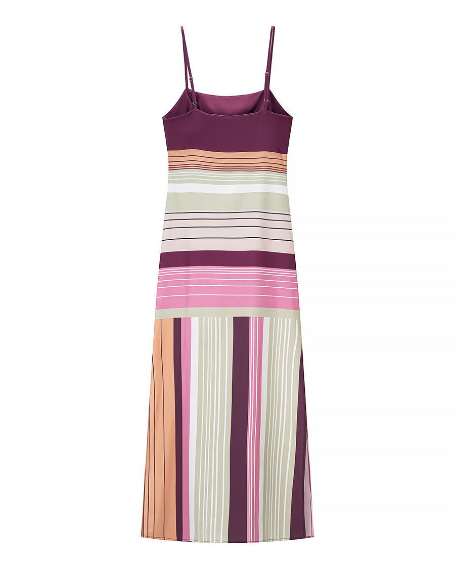 Women Clothing Summer Retro Contrast Color Backless Sexy Stripes Strap Dress