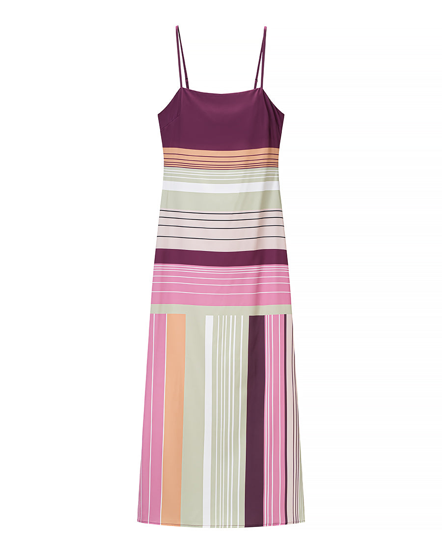 Women Clothing Summer Retro Contrast Color Backless Sexy Stripes Strap Dress