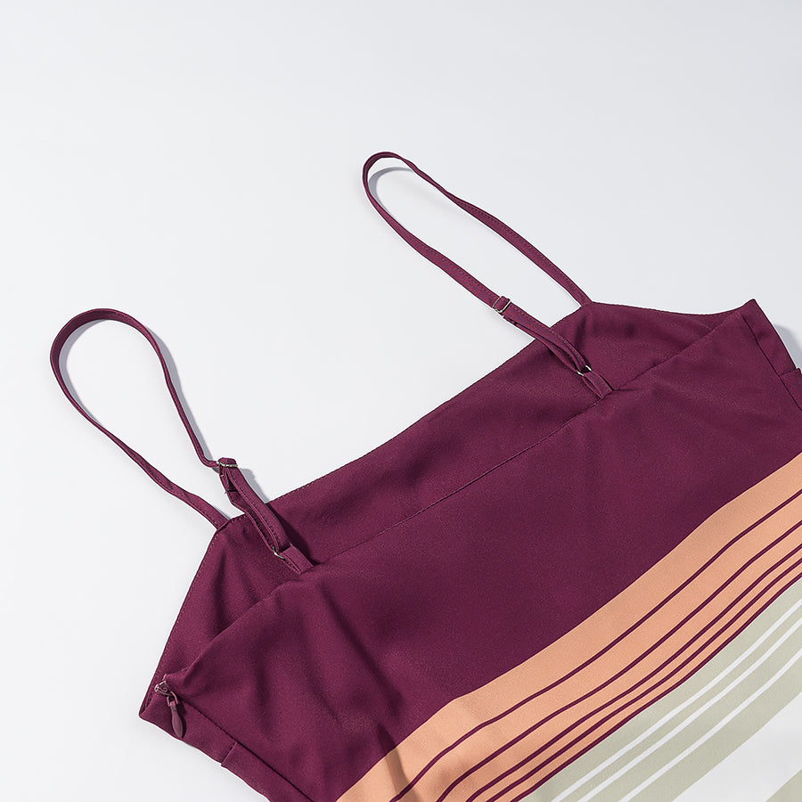 Women Clothing Summer Retro Contrast Color Backless Sexy Stripes Strap Dress