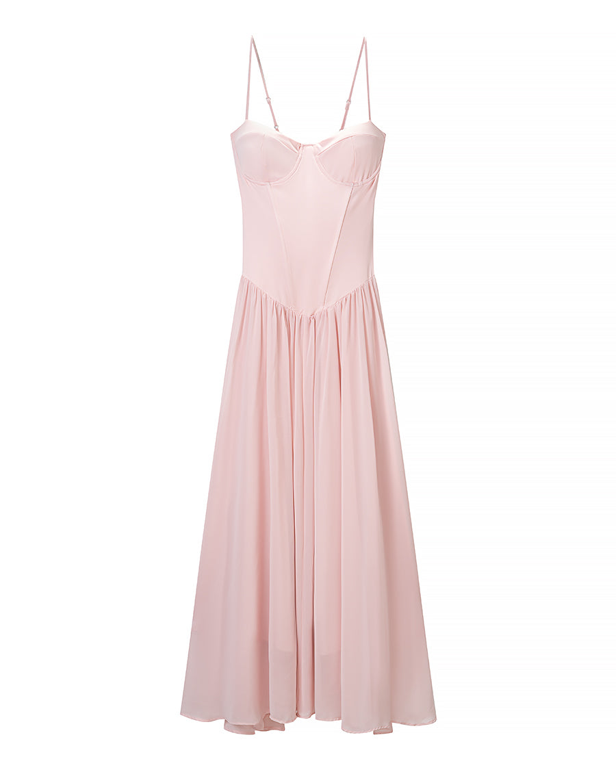 Pink Cami Dress Boning Corset Shaping Large Swing Pleated Dress Ladies Evening Dress