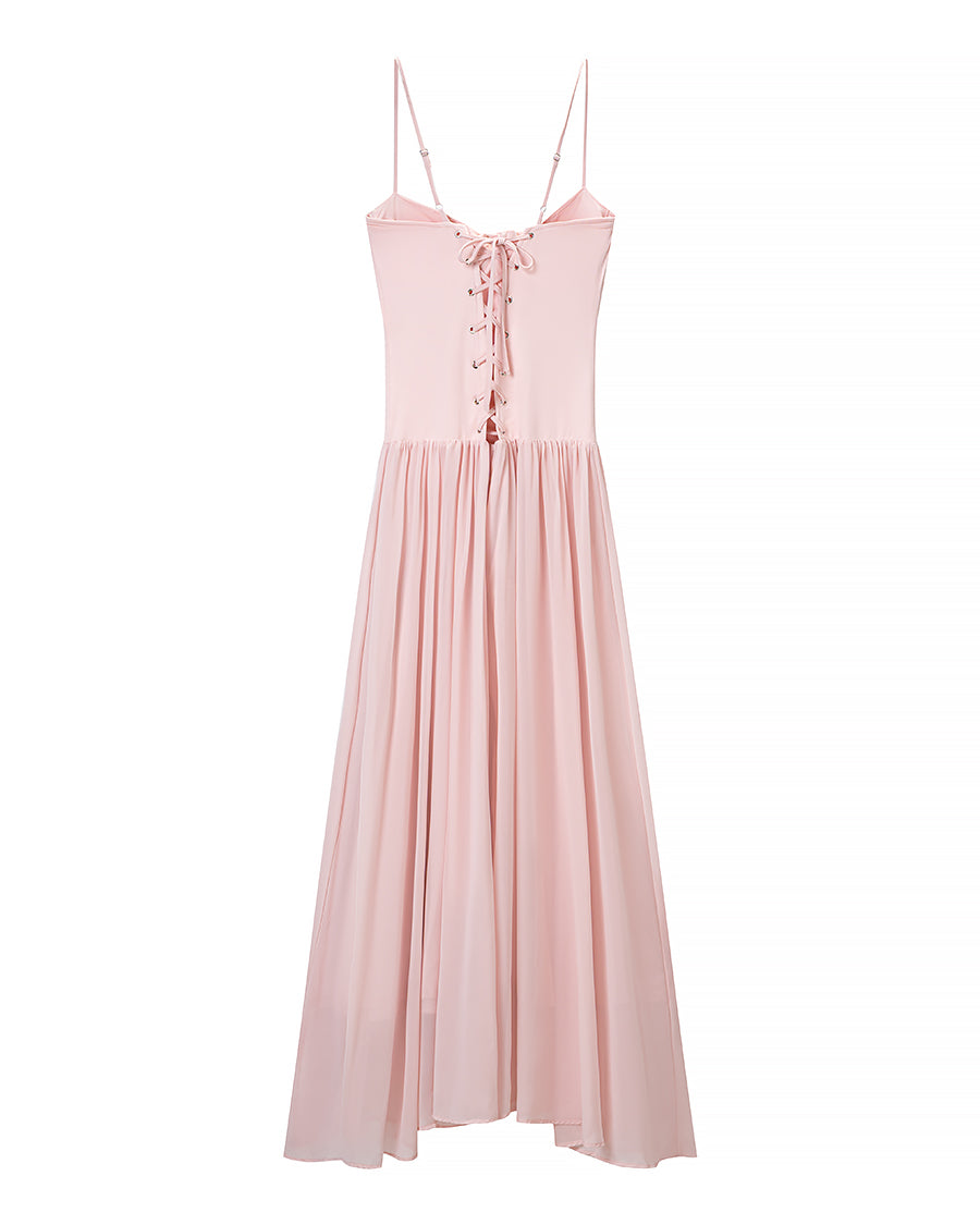 Pink Cami Dress Boning Corset Shaping Large Swing Pleated Dress Ladies Evening Dress