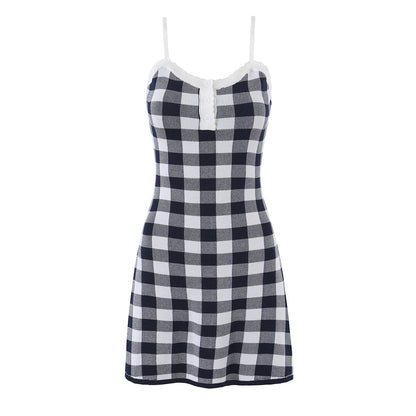 Summer Wind Women Plaid Contrast Color Knitwear Dress