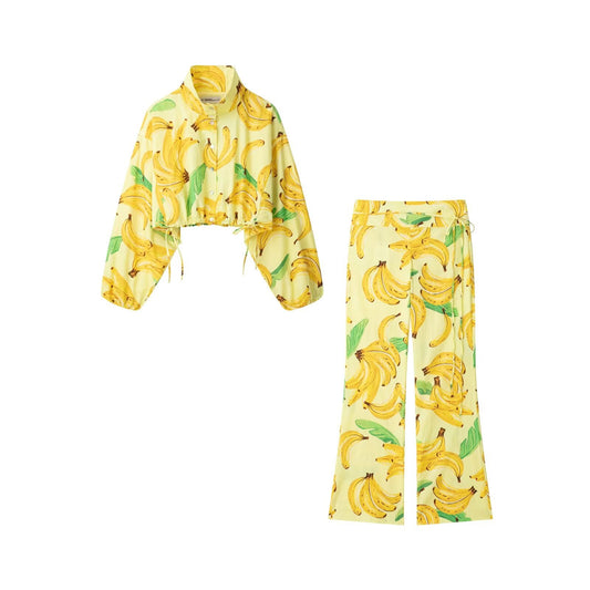 Summer Women Clothing Fruit Printed Short Coat Pants Two Piece Sets