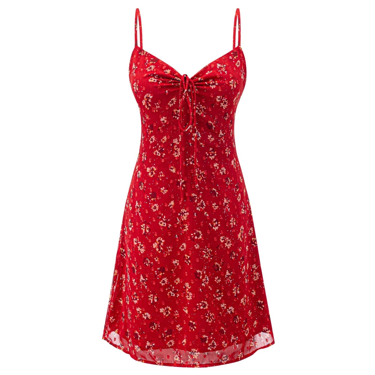 Summer Women Clothing Red Printing Strap Dress