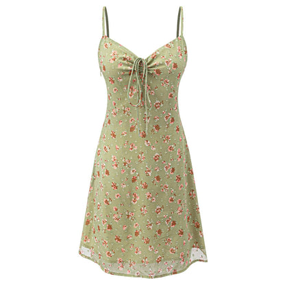 Summer Women Clothing Red Printing Strap Dress