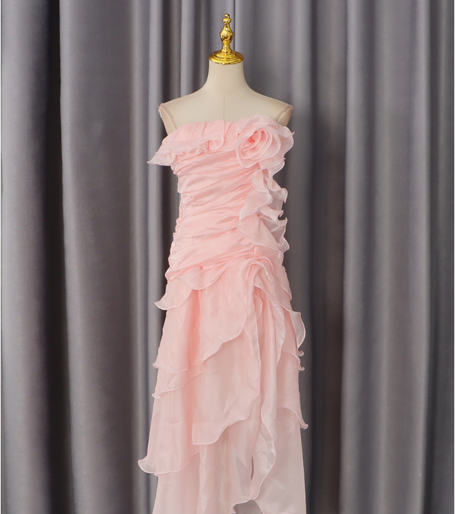 Sexy Dress Summer Three Dimensional Floral Ribbon Slim Fit Slimming Irregular Asymmetric Dress Women
