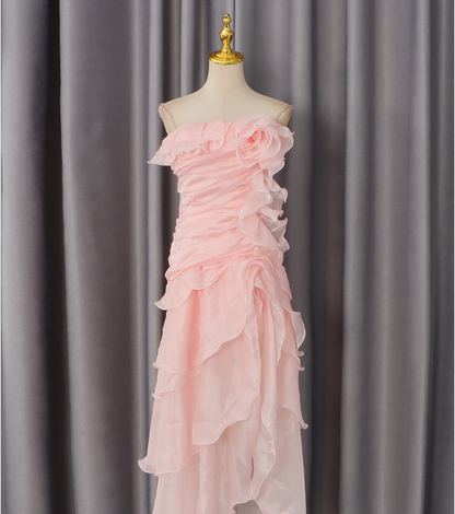 Sexy Dress Summer Three Dimensional Floral Ribbon Slim Fit Slimming Irregular Asymmetric Dress Women