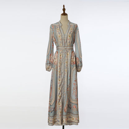Women Summer Retro Print Shirt Dress