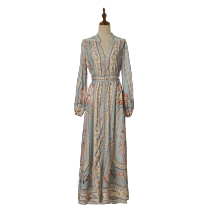 Women Summer Retro Print Shirt Dress