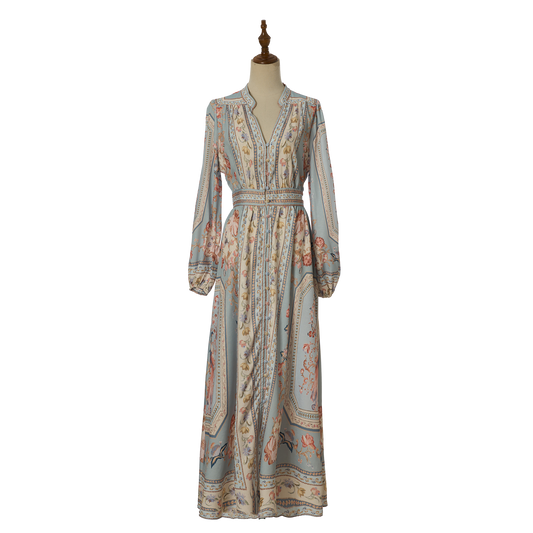 Women Summer Retro Print Shirt Dress