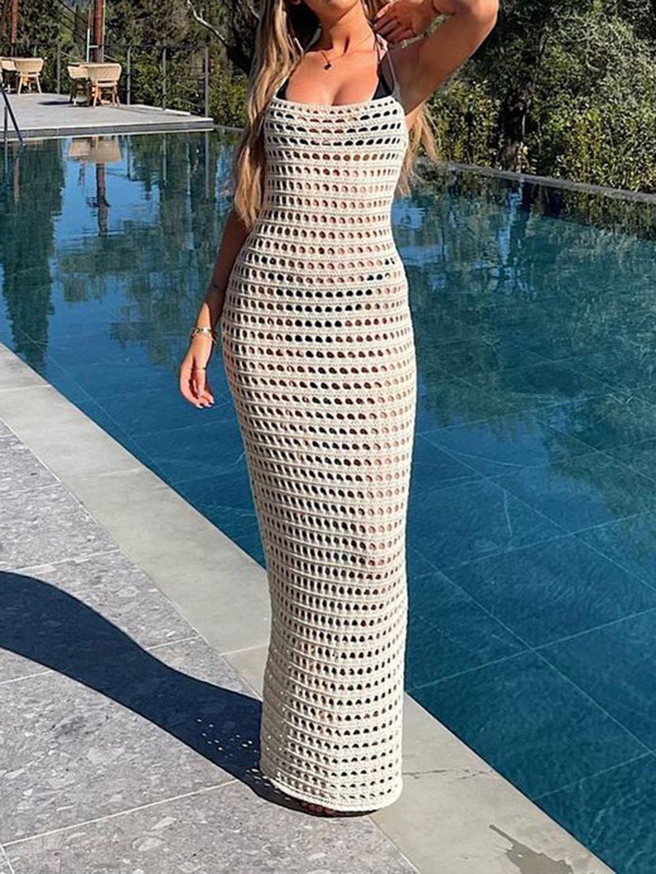 Women Clothing Spring Summer Woolen Hollow Out Cutout Dress