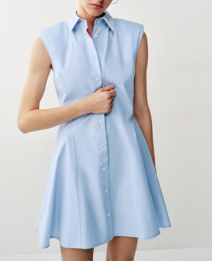 Women Clothing Western Shirt Padded Shoulder Dress