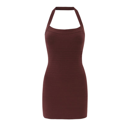 Casual Five Color Halter Backless Skinny Sheath Dress