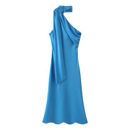 Women Clothing Asymmetric Scarf with Sexy Slim Fit Midi Skirt Long Dress