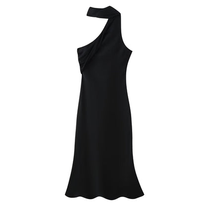 Women Clothing Asymmetric Scarf with Sexy Slim Fit Midi Skirt Long Dress