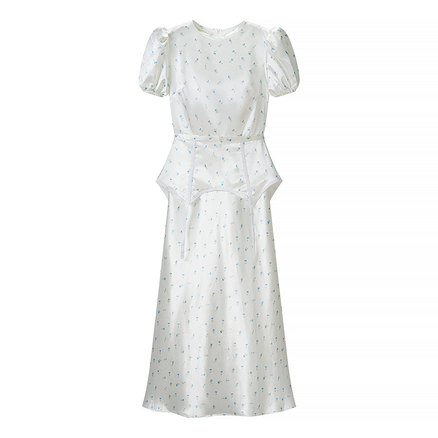 Puff Sleeve Waist Controlled Top Fishtail Two Piece Overskirt French Vintage Waist Elegant Outfit