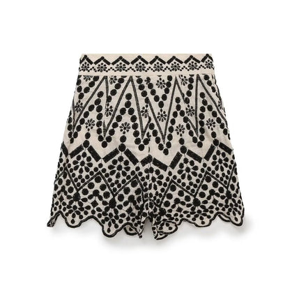 Summer Color Block Embroidery Shirt Embroidered Shorts Sets