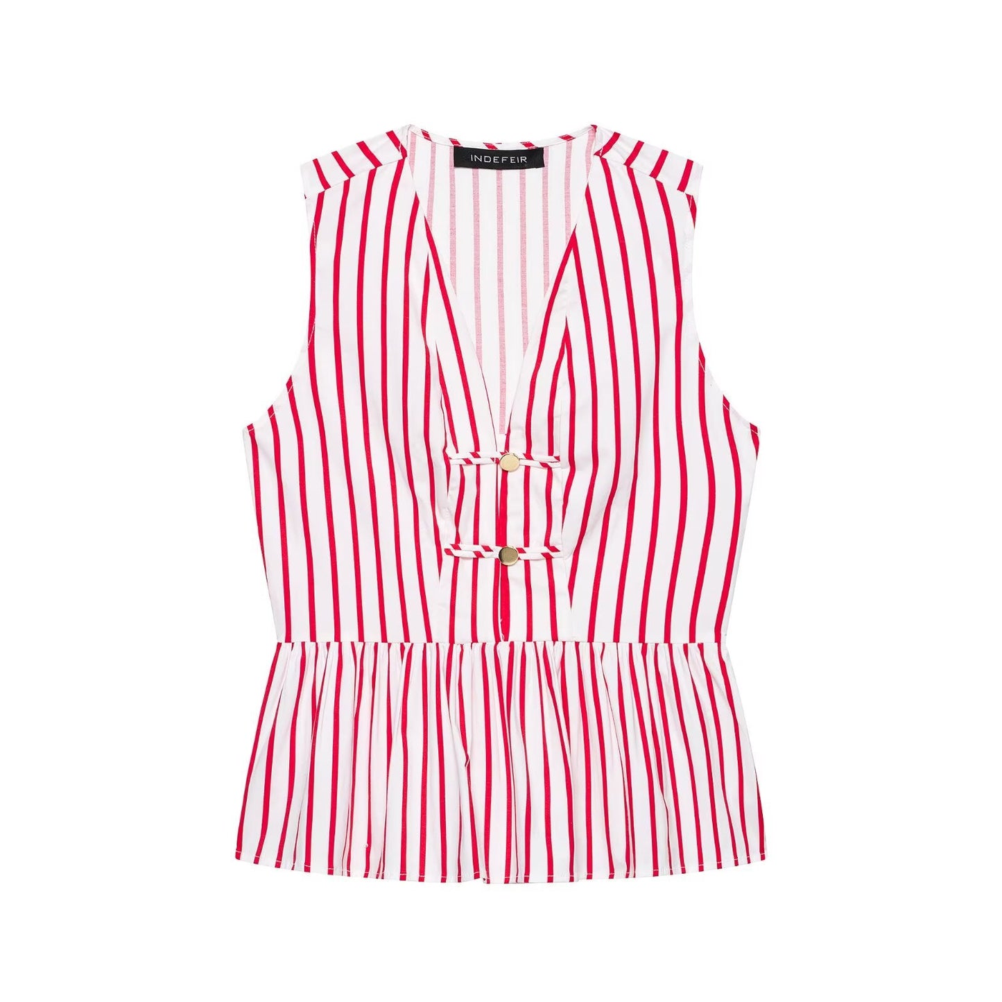 Women Clothing Summer Sleeveless V neck Dress Hem Striped Pullover Top