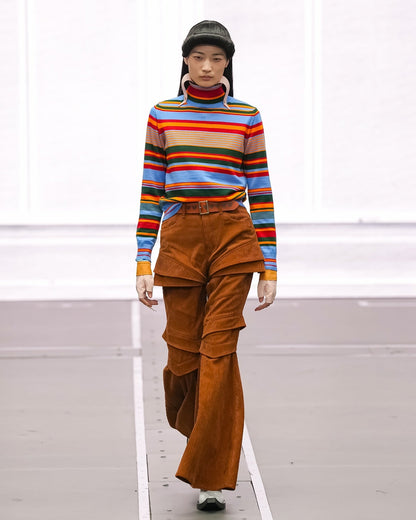 Autumn Winter Contrast Color Turtleneck Pullover Slim Fit Top Contrast Color Striped Sweater Sweater Women