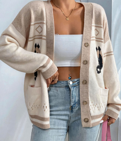 Fashionable Knitted Cardigan Women Autumn Winter Loose Idle Brocade Sweater Coat Long Sleeved Top