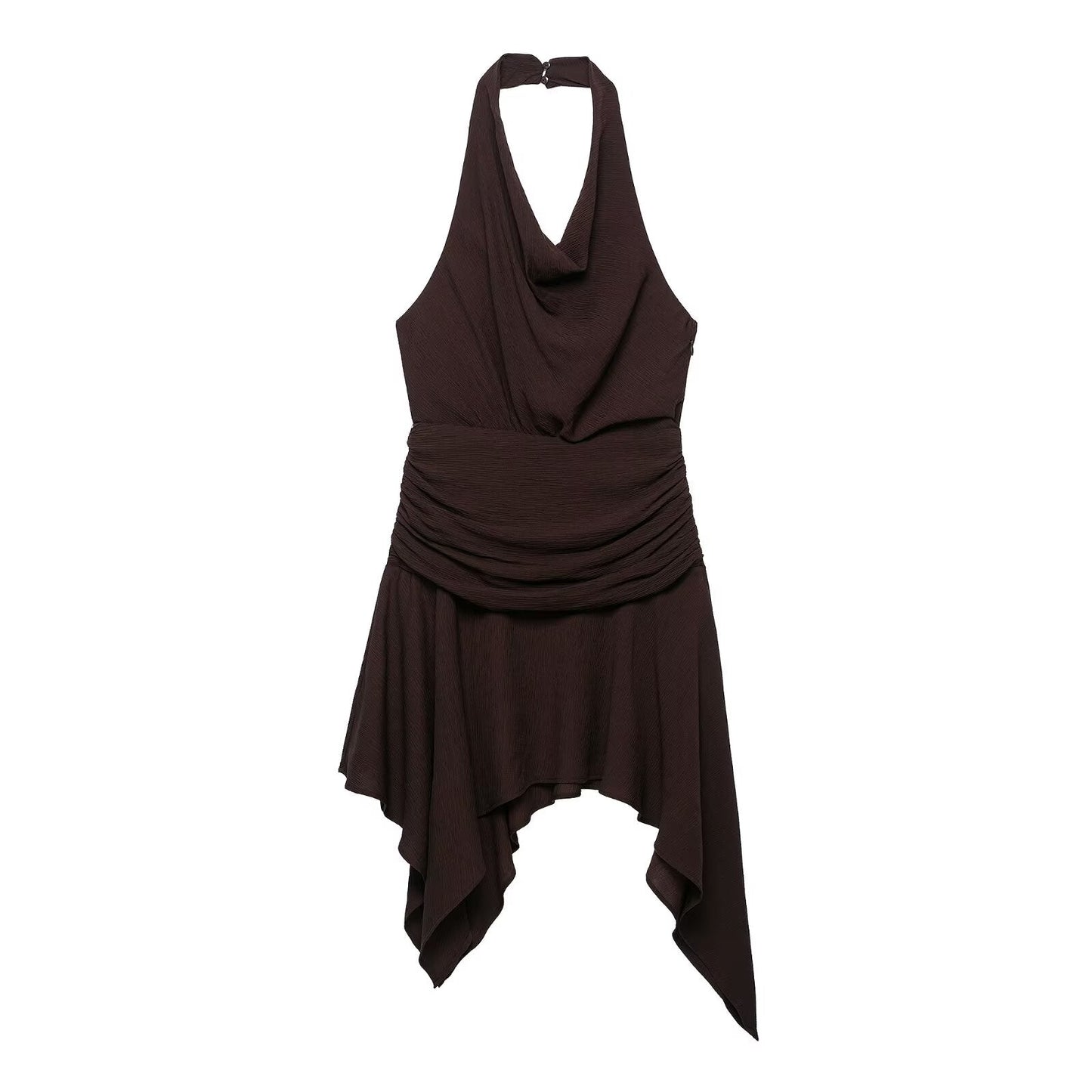Women Clothing Asymmetric Hem Hanging Collar Mini Dress