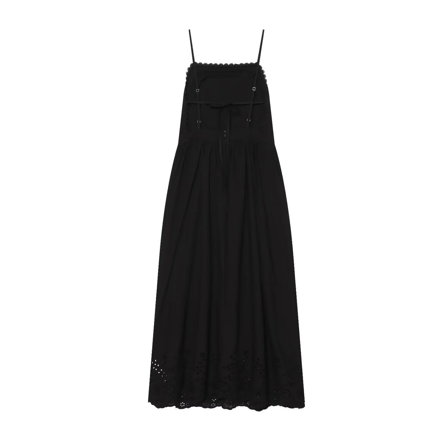 Women Hollow Out Cutout Embroidered Midi Strap Dress