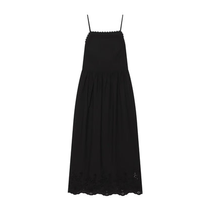 Women Hollow Out Cutout Embroidered Midi Strap Dress