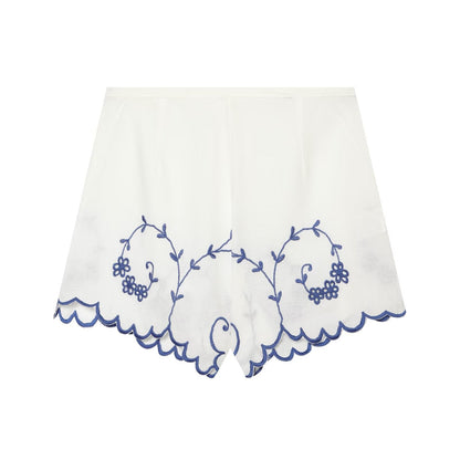 Summer Blended Embroidered Top Casual Shorts Sets