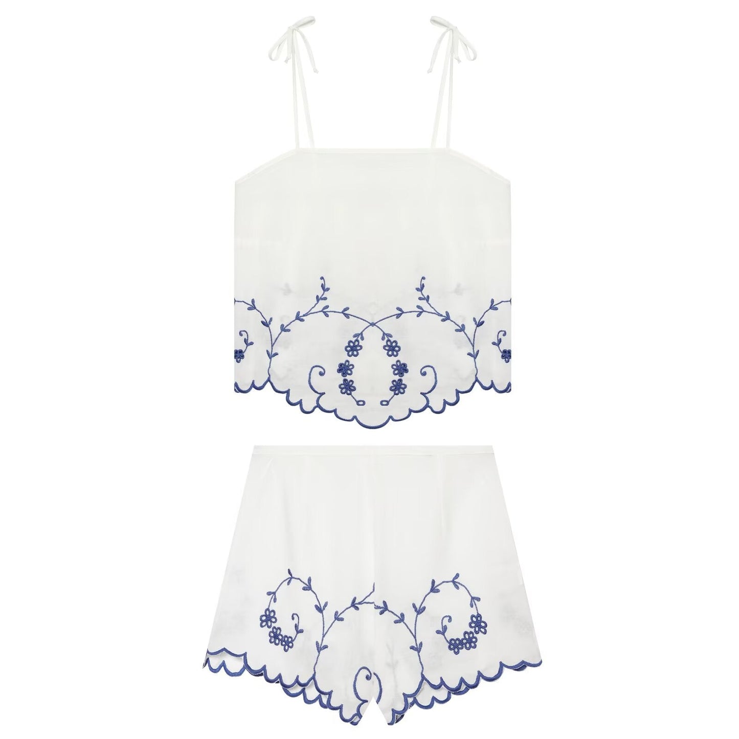 Summer Blended Embroidered Top Casual Shorts Sets