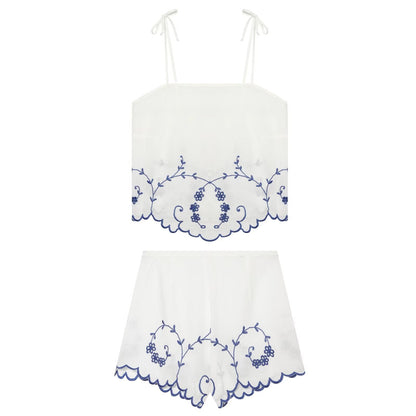 Summer Blended Embroidered Top Casual Shorts Sets