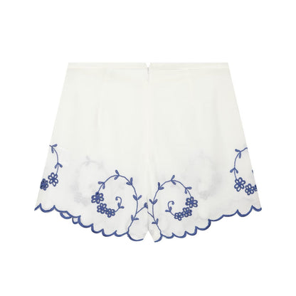 Summer Blended Embroidered Top Casual Shorts Sets