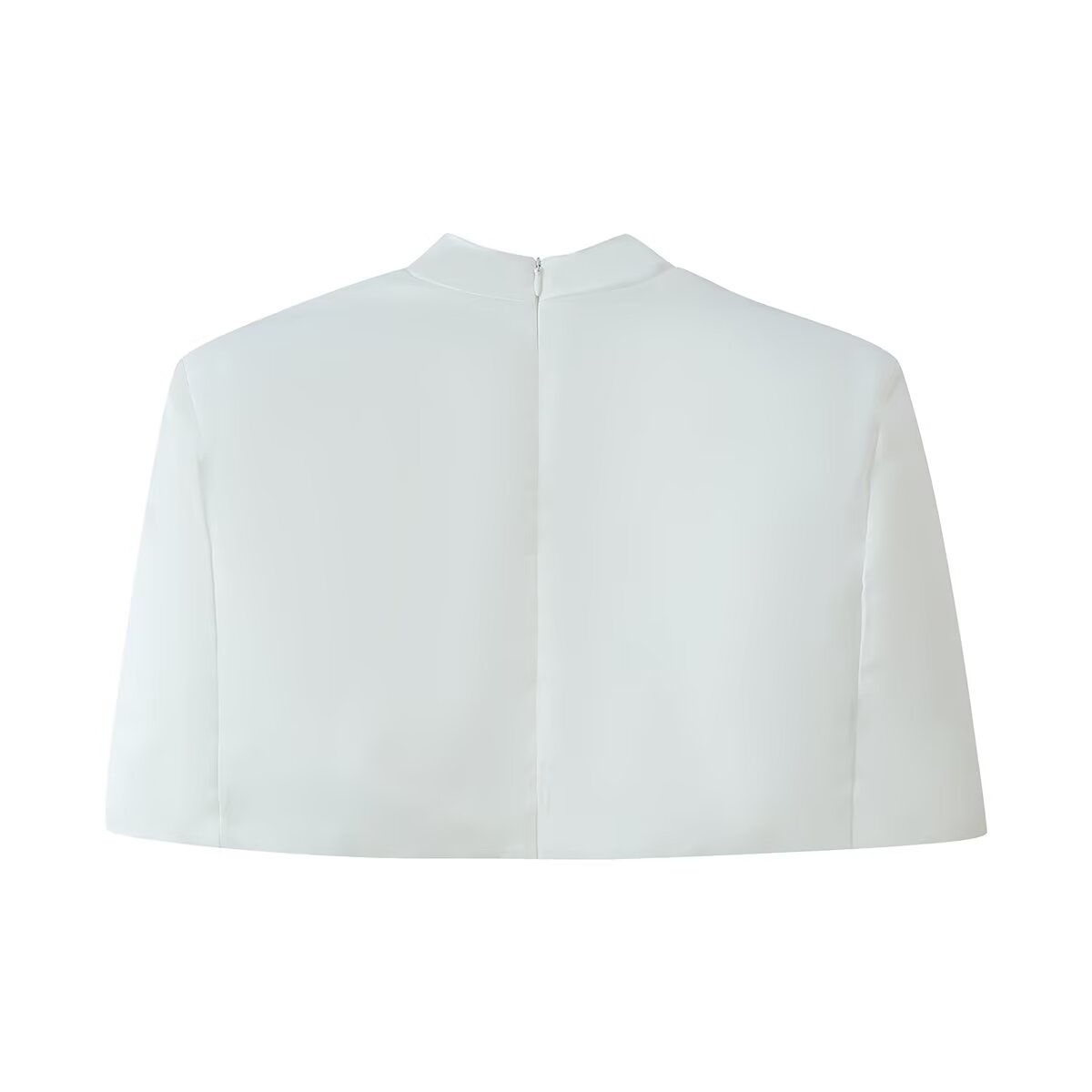 Women Clothing Office Small Stand Collar Faux Pocket Decoration Cape Top