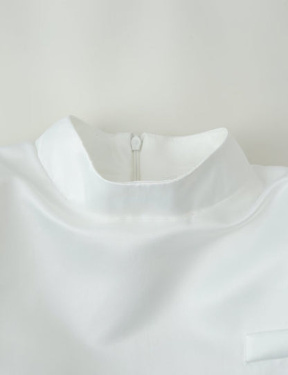 Women Clothing Office Small Stand Collar Faux Pocket Decoration Cape Top
