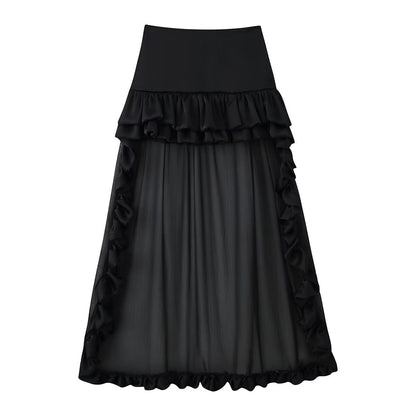 Women Clothing Summer Multi Layer Ruffled Long Trailing Skirt