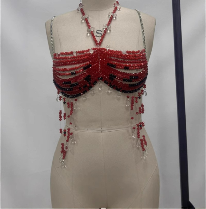 Sexy Bra Chain Red Beaded Tassel Body Cha Sling Women Backless Bra