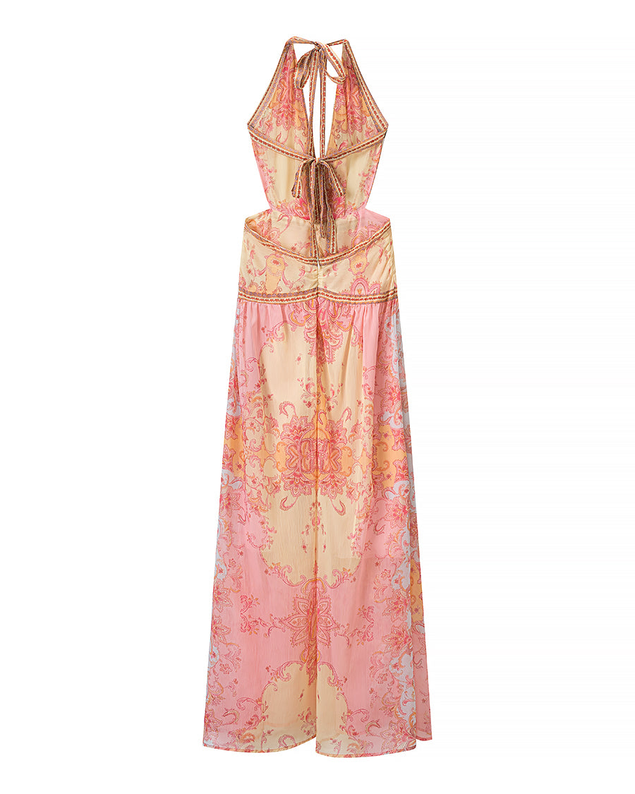 Halterneck Printed Tie Dye Dress Women Clothing Summer Stylish Printed Tie Dye Dress