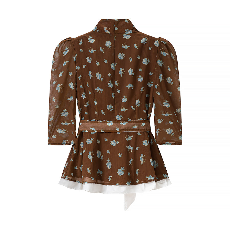 Women Floral round Neck Waist Trimming Slimming Waist Controlled Top Fish Skirt Set