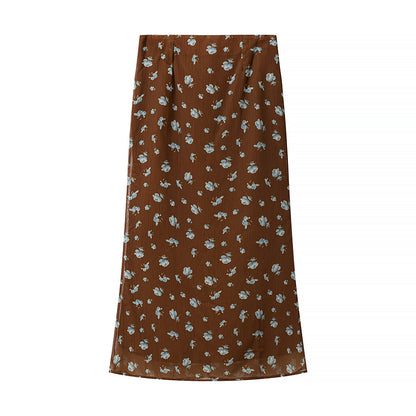 Women Floral round Neck Waist Trimming Slimming Waist Controlled Top Fish Skirt Set