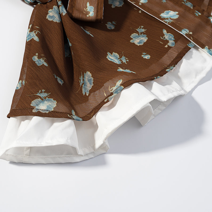 Women Floral round Neck Waist Trimming Slimming Waist Controlled Top Fish Skirt Set