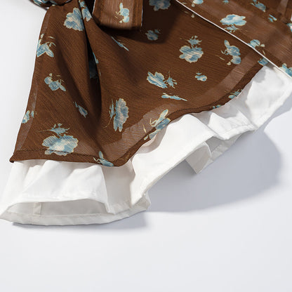 Women Floral round Neck Waist Trimming Slimming Waist Controlled Top Fish Skirt Set