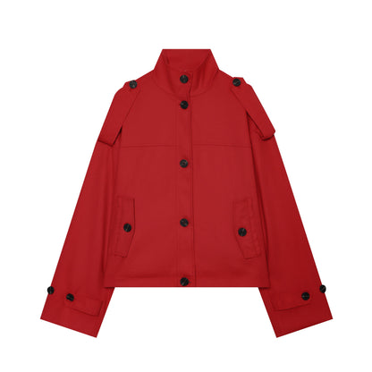 Women Clothing Simple Loose Single Breasted Casual Long Sleeve Stand Collar Coat