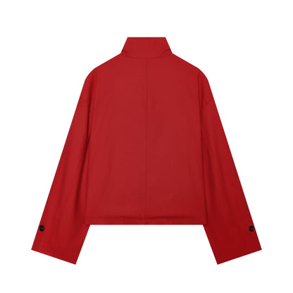 Women Clothing Simple Loose Single Breasted Casual Long Sleeve Stand Collar Coat
