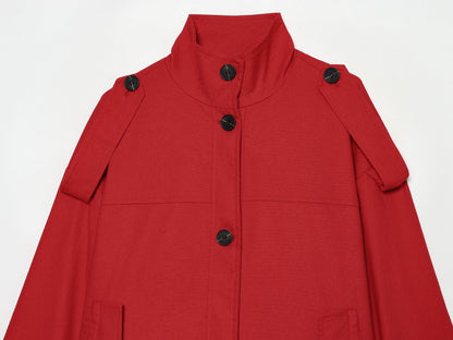 Women Clothing Simple Loose Single Breasted Casual Long Sleeve Stand Collar Coat