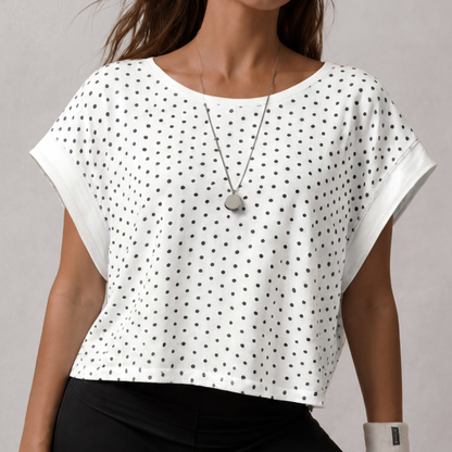 Hollow Out Cutout Polka Dot Lazy Relaxed Loose Exercise Blouse Women Breathable Training Short Sleeve Workout Yoga Top